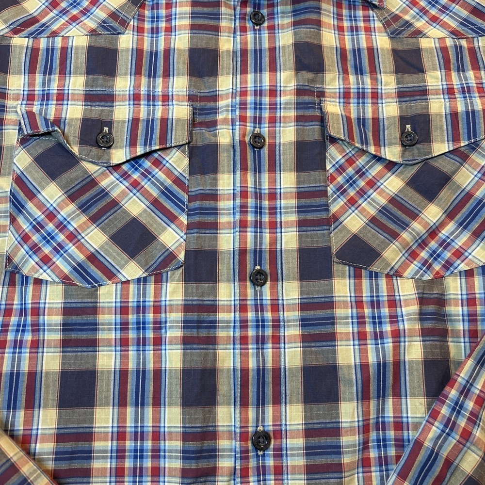 Patagonia Men's Shirt Sz Med Brown Blue Plaid Long Sleeved Button Western Hike - Picture 5 of 9